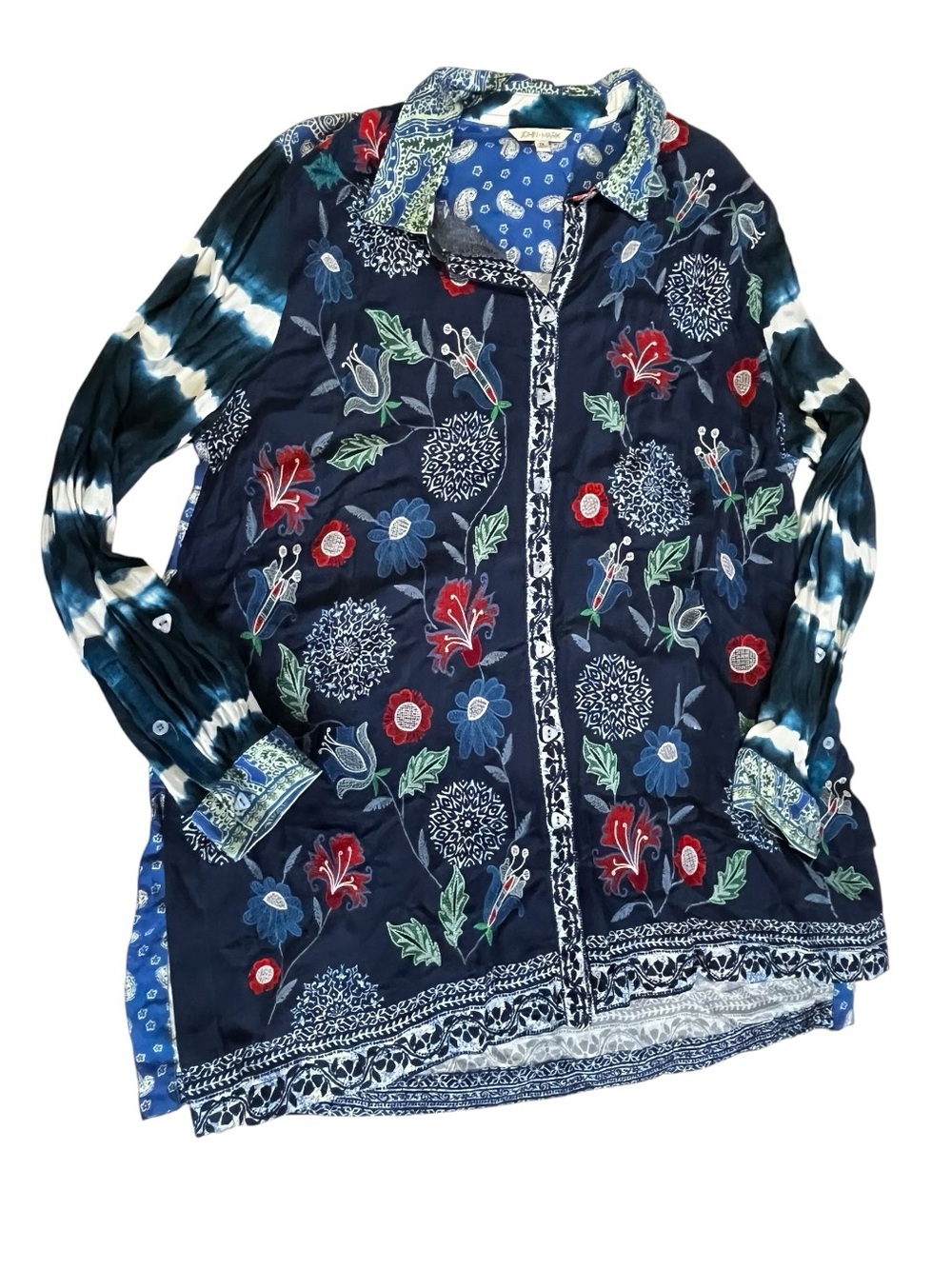 John Mark Boho Floral Navy Button-Up Tunic Top 1X